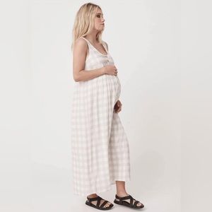 Legoe Heritage Maternity & Nursing Maxi dress taupe/white check XS
